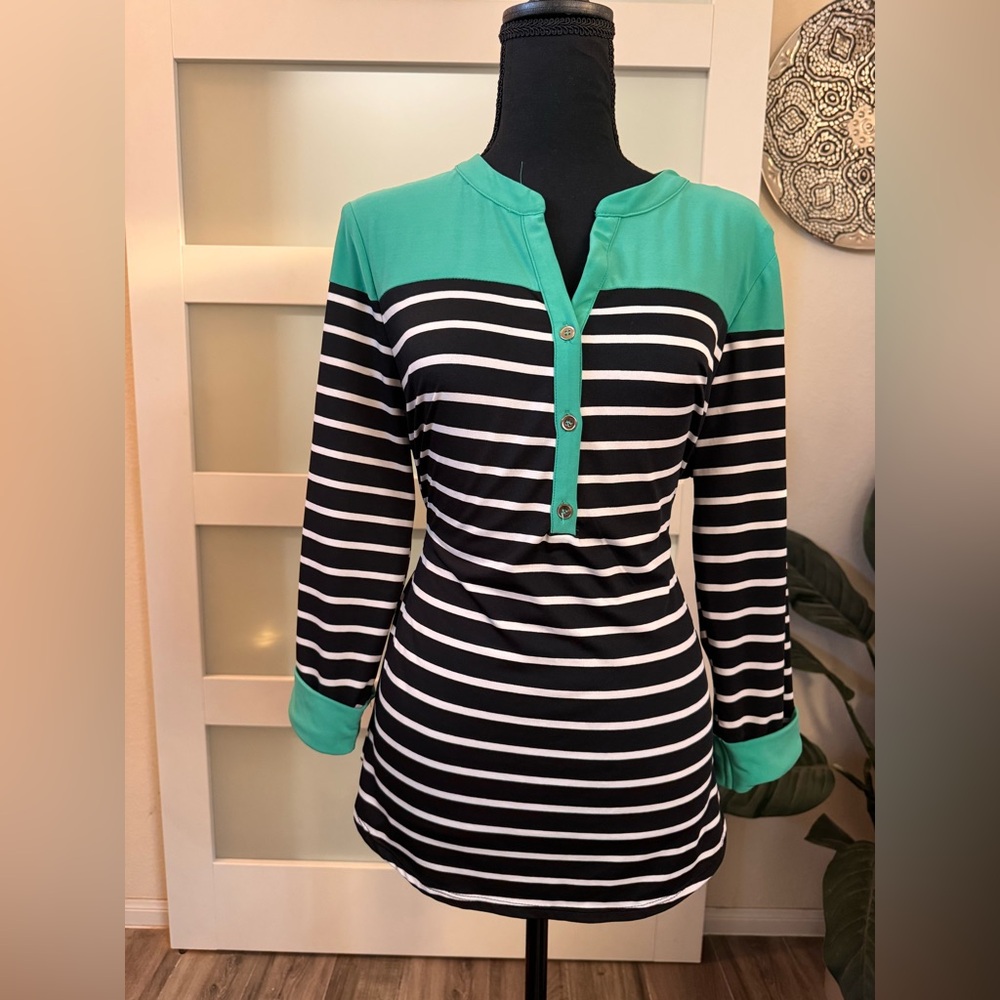 Striped Black and Green Women's Top